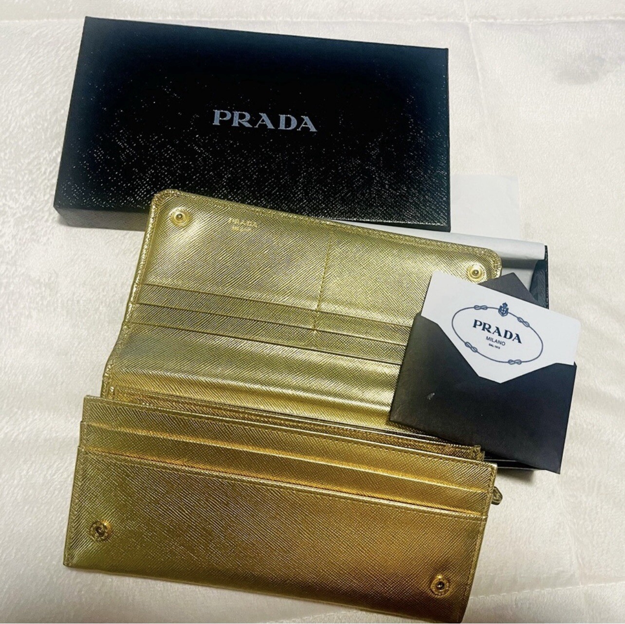 Prada Gold Metallic Saffiano Leather Wallet with Box and Certificate-image