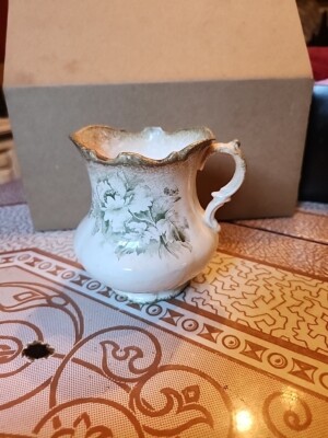 Bavarian China Eberthal 4'' Creamer Green Floral Pattern Smokey rare hard to find