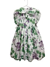 VTG Anne Savoy Girls Floral Dress Bowed Sleeves Ruffle Size 10 Pastel Garden