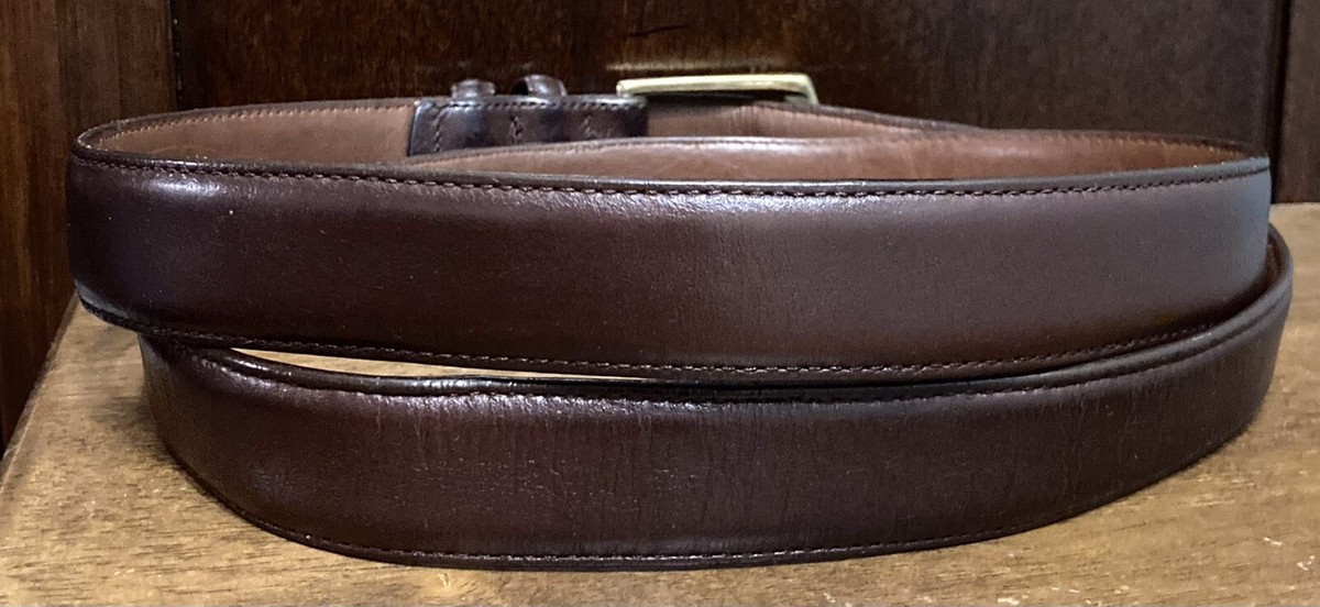 Vtg Lands End Western Distressed Metal Buckle Brown Leather Belt USA Made 38 3D Belt Company Men main image 4