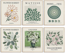 6 Piece Boho Abstract Wall Art Set – Modern Sage Green Floral & Matisse Canvas P