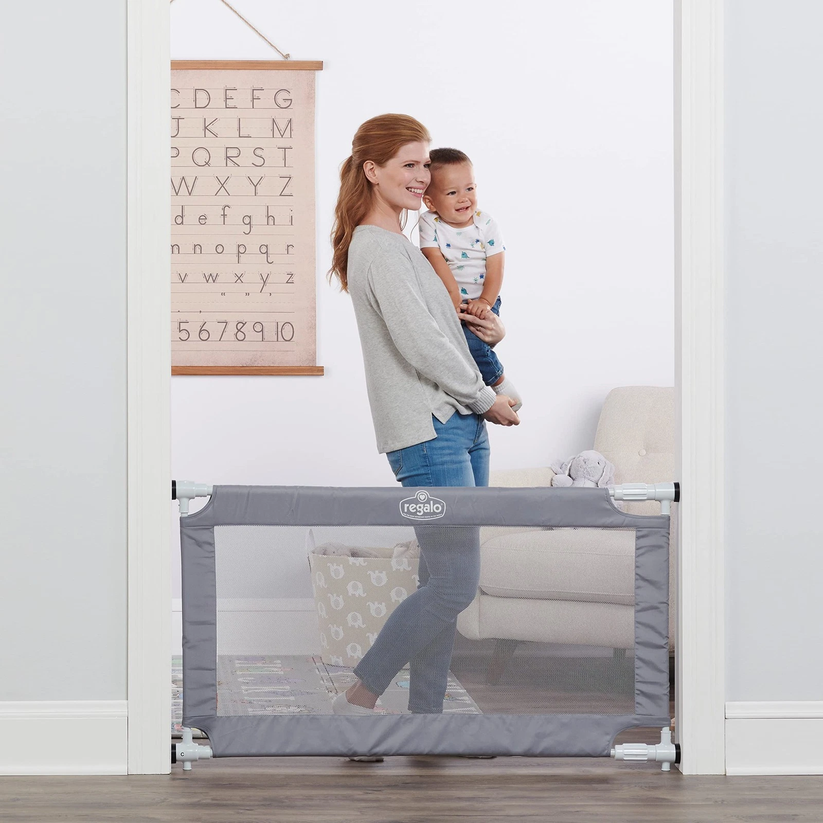 Extra Wide Baby Safety Gate 27.5 to 50 inches Adjustable Mesh for Stairs and ...