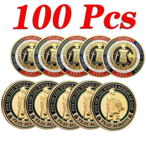 100 PCS Put On the Whole Armor Of God Commemorative Challenge Coin Collection