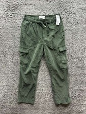 NWT Abercrombie Kids Baggy Corduroy Cargo Pants Olive Green Kids Size 13/14 Reg