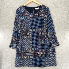 LOFT Dress Womens 16 Plus Black Multi Floral Patterned Shift Long Sleeve Mini