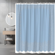 Elegant Blue Floral Shower Curtain with Scalloped Design