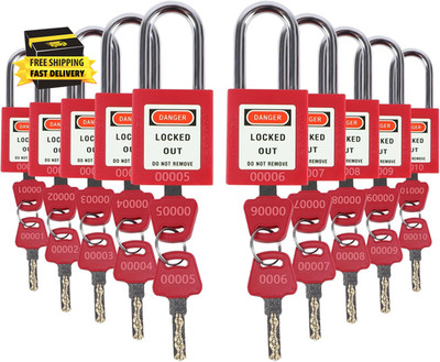 Lockout Tagout Locks Set - 6 Red Loto Locks, Keyed Different, 2 Keys per Lock, O