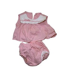 Vintage 80s Baby Girl Dress with Bloomers 6 mos Pink Gingham Collar Bib Era