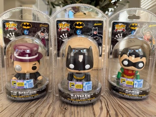 SDCC 2025 Funko POP! Batman Robin Penguin Set of 3 Clamshell San Diego Comic-Con