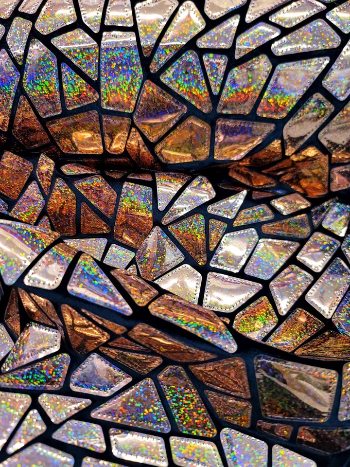 Fabric Sold By The Yard Rose Gold Iridescent Sequins On Stretch Black Velvet - Image 4 of 4