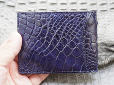 Money Clip Crocodile Allig Skin Leather Bifold Men's Wallet Real Blue  F46