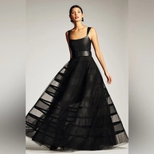 Sachin & Babi Black Veruca Vegan Leather Bodice Mesh Gown Size 8 $995 Less Belt