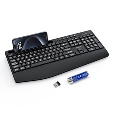 Large Print Wireless Keyboard, Full Size Cordless Computer Keyboard with Phon...