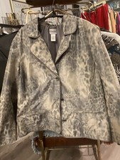 Chicos Womens Leopard Print Notch Lapel Long Sleeve Besom Pocket Blazer Size 2