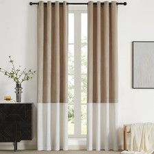 Champagne Cream Ivory Velvet Curtains 84 inch Color Block Luxury Elegant Mode...