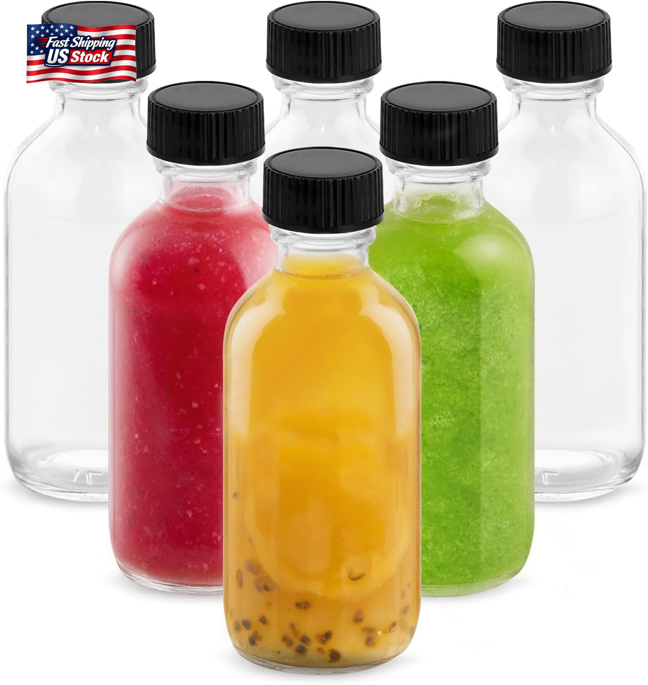 With Lids And Funnels, 120ml Boston Round Glass Bottles,