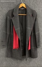 Vintage 90s Alorna Women's Dark Gray Wool Jacket Coat with Red Scarf Striped