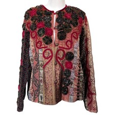 Coldwater Creek Patchwork Jacket Art to Wear Boxy Women s Jacket XL Made India