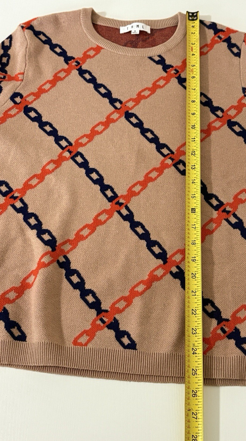 THML  Anthropologie Equestrian Chain Link Tan Preppy Heritage S Sweater NWOT image 10