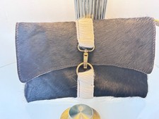Genuine Cowhide Leather Hair on Clutch Bag With Straps Western Style