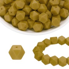 96Pcs Silicone Beads 14mm Hexagon Rubber Focal Beads Bulk, Olive Green