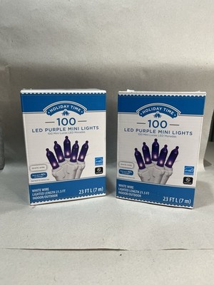 2 Holiday Time 100 counts Purple LED Mini Lights White Wire 23 FT  TESTED WORKS