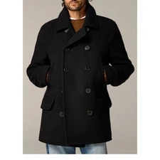 J.Crew Men’s Wool Blend Peacoat Size Medium Classic Double-Breasted Black Jacket