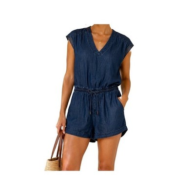 Dittos Doux Chambray Sleeveless Romper Drawstring Waist S/M Summer Beach Travel