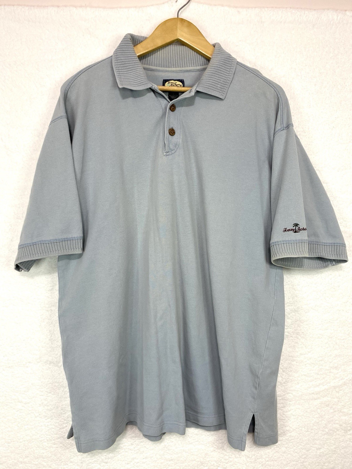 Vintage Tommy Bahama Men’s L Light Blue Knit Polo Shirt 100% Cotton