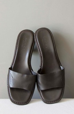 GUCCI Vintage Tom Ford Vero Cuoio Sandalen Dunkelbraun Pantoletten Gr.38 1/2 Italy