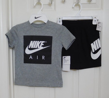 NWT 2pc Nike Gray Black Large Logo Shirt  Shorts Set sz 4