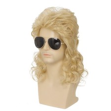 Men's Blonde Mullet Wig - 80s Rocker Hair Costume, Fancy Dress, Cosplay Accessor