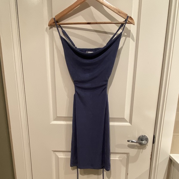 Hello Molly Blue Knit Cowl Neck Strappy Slip Mini Dress Sleeveless Size XS