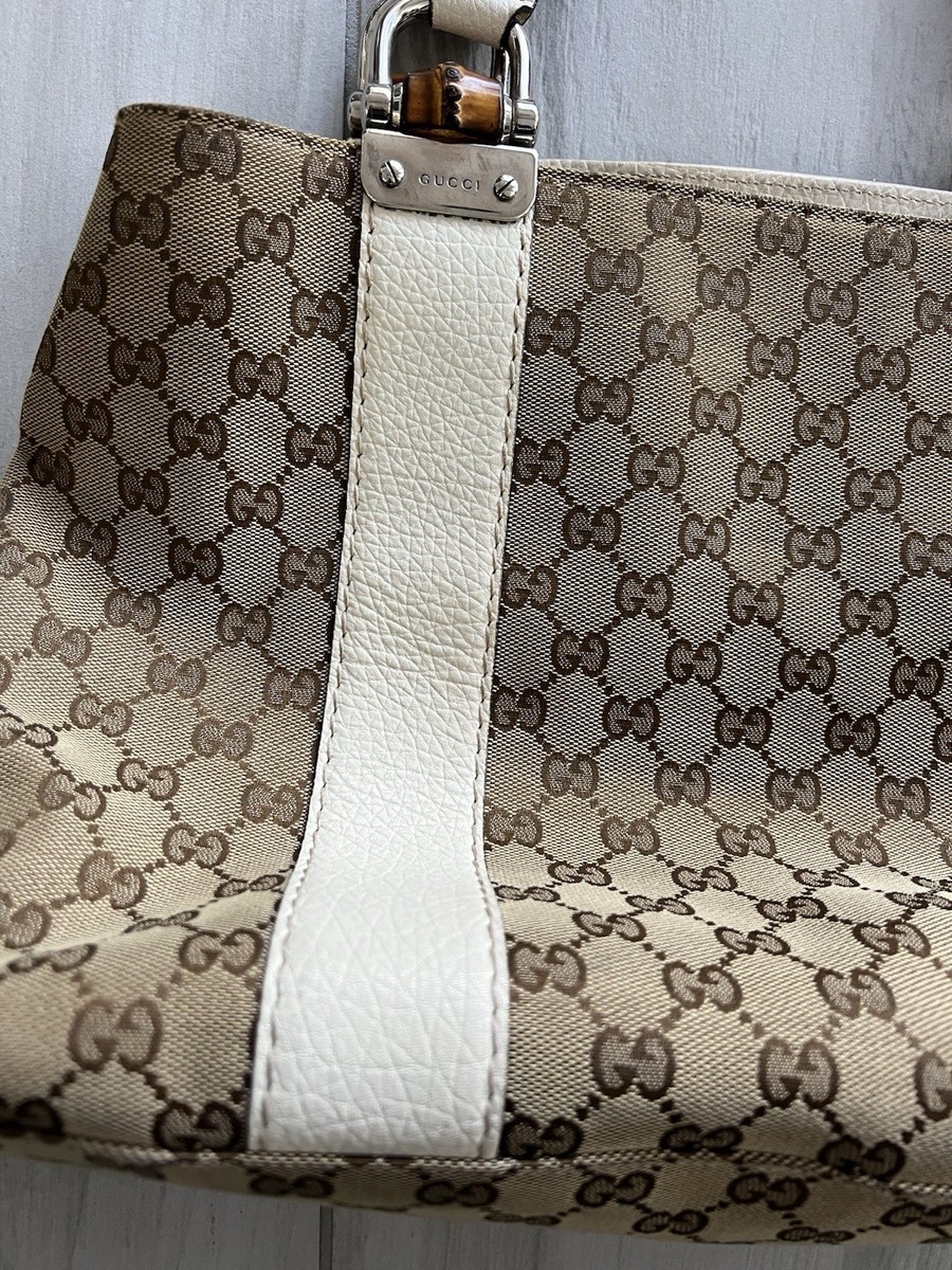 Gucci Beige/White GG Canvas Medium Bamboo Braided Shoulder Bag