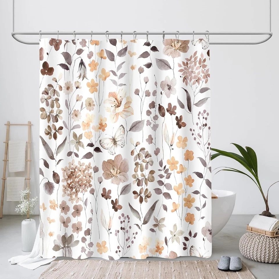 Cortina de Ducha 72 x 84 Pulgadas Alto Marrón Floral Cortina de Ducha Foto 2 de 4