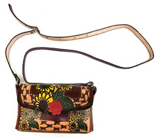 Colorful Handmade, Hand-Tooled Genuine Leather Crossbody Purse w/ Sunflowers