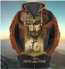 Jesus Faith Over Fear Christian Zip 3D Hoodie Christmas Gift Us Size Best Price