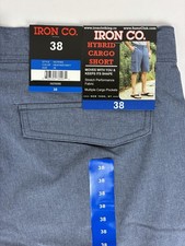 Iron Co Men's Stretch Hybrid Cargo Shorts Size 38 Flat Front Heather Navy NWT