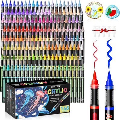 Acrylmalstifte, 168 Farben weiche Pinselspitze Lackmarker, direktes flüssiges Acryl