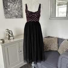 Maya Deluxe Black Pink & Silver Sequin Bodice Tulle Flared Midi Dress 6 RRP £120
