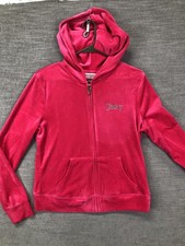 Juicy Couture Hoodie Womens Medium Pink Velour Zip Up Sweatshirt Juicy Logo