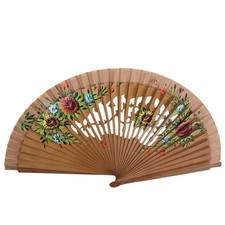VTG Wood  Fabric Hand Painted Floral Spanish Hand Fan Cutout Design 16x9 Unique
