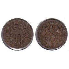 1864 Two Cent Piece Old US Civil War Antique Copper Coin