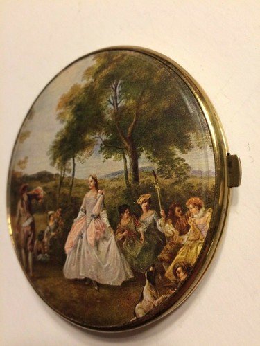 Beautiful Vintage German Compact Makeup Mirror Renaissance Amazing Cond. 3.5” B8 - Picture 8 of 12