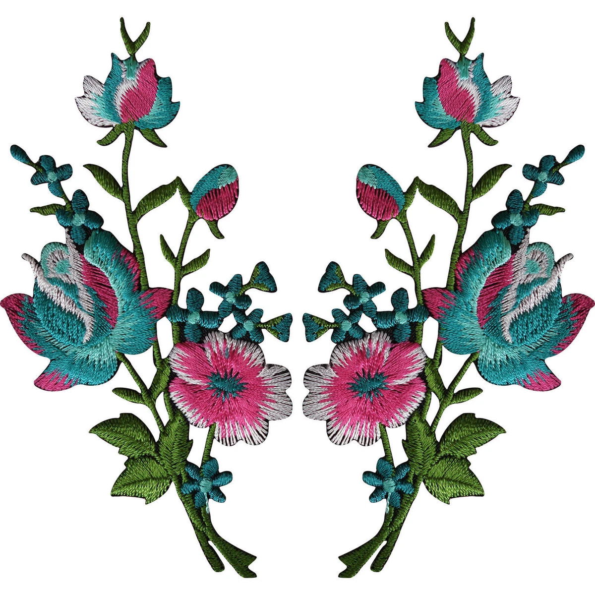 Pair Of Beige Cream Thistle Flower Patches Iron Sew On Embroidered Flowers Patch - Foto 9