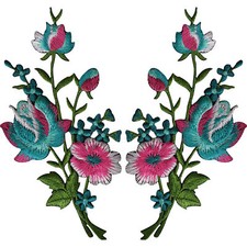 Pair of Flower Embroidered Patches Iron Sew On Embroidery Patch Badge Appliques