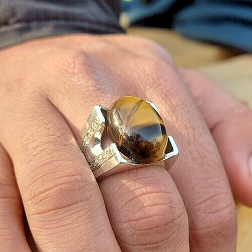 Real Tiger Eye Stone Rare Tiger Eye Stone Ring Antique Ring Sterling Silver 925 - Picture 6 of 6