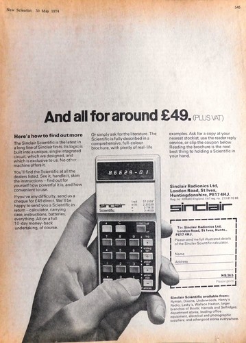 1974 Advert SINCLAIR 'Scientific' Pocket Calculators (2) Original Print Ad 744J