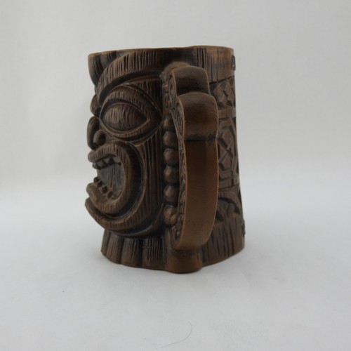 Vintage Novco Tiki Hawaii Cup Mug Aloha Brown Wood Look Orgianal Tag Japan - Picture 7 of 10