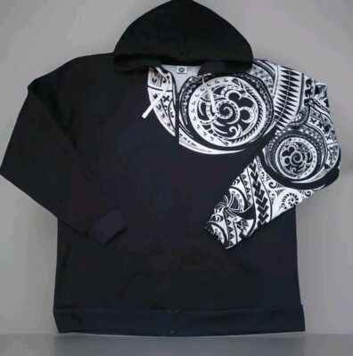 LUNAFIDE Full Zip Hoodie XXL BLACK/WHITE Graphic Streetwear Hip Hop Skateboard 